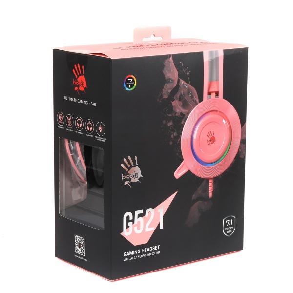 Навушники A4Tech pink (G521 Bloody (Pink)) Hi Fi, 7.1 віртуальний звук, підсвічування 