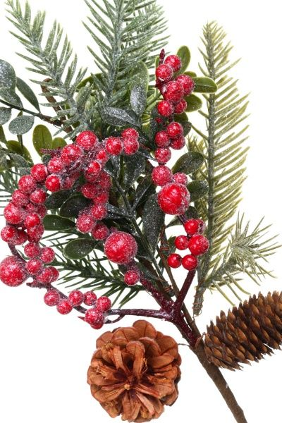 Декорація новорічна Гілка хвойна з ягодами та шишками 45 см EPI-A3-3050HAR