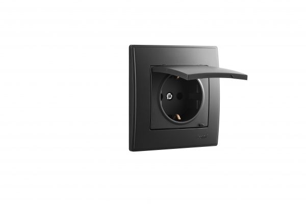 Розетка із заземленням Lezard Lesya без шторок з кришкою антрацит 705-4242-123B