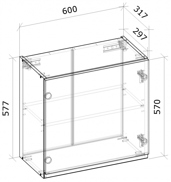 Шкаф верхний под вытяжку МС Джетта 60х57,7х31,7 см, белый бриллиант/дуб сонома Грейд