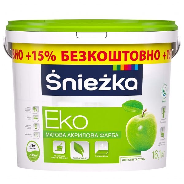 Фарба акрилова водоемульсійна Sniezka Sniezka Eko мат білий 10л 14кг 