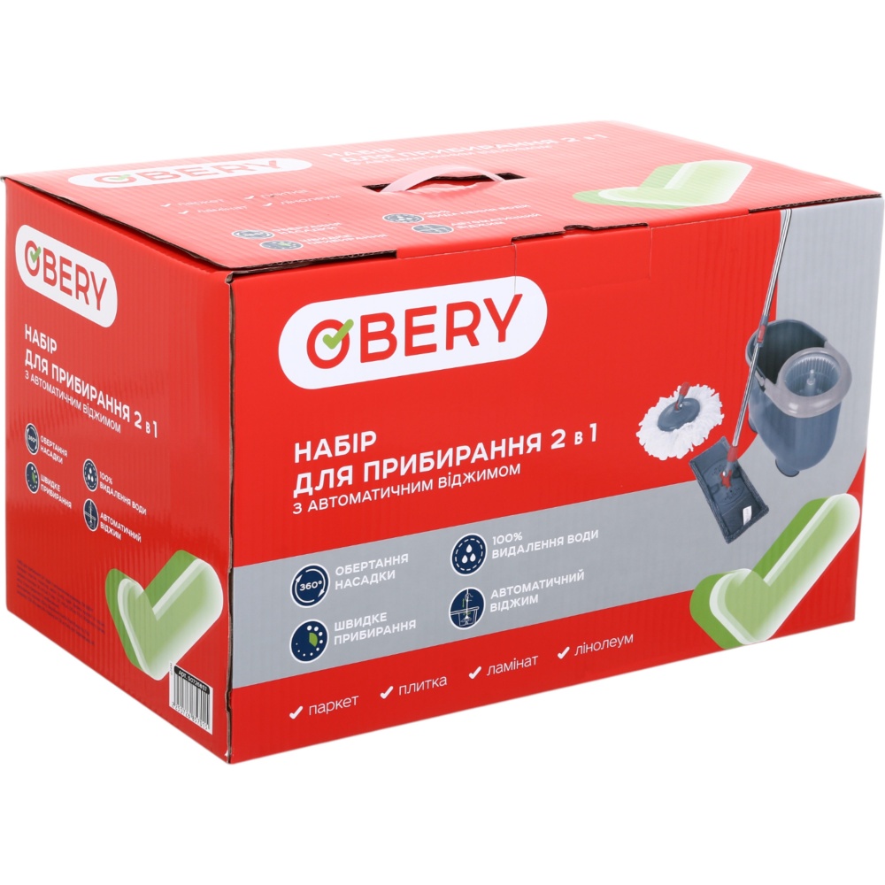 Комплект швабра и ведро с механическим отжимом для пола OBERY 2 в 1 16 см в ассортименте