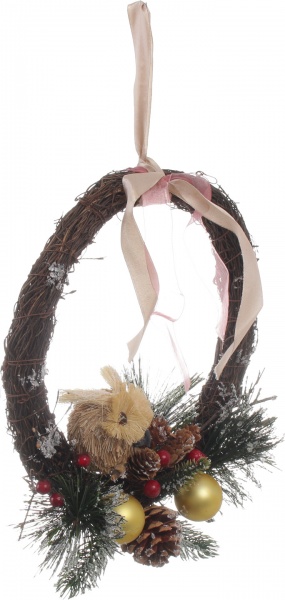 Вінок новорічний з совою, шишками, ягодами та хвоєю d300 мм EPI-7061177 