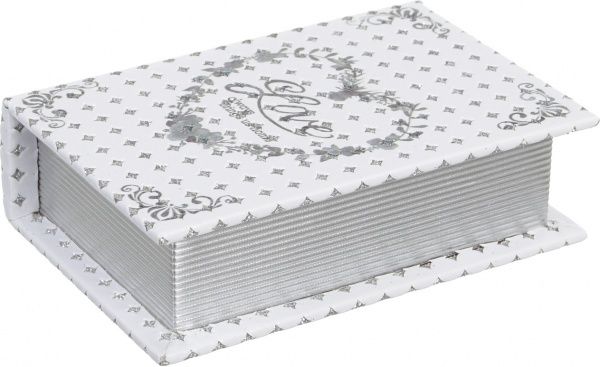 Шкатулка-книга Сердце 16х11х4,5 см бело-серебристая