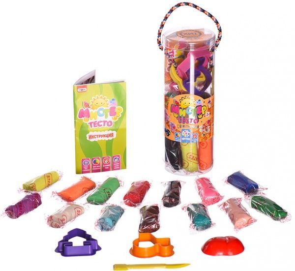 Набір тіста для ліплення Strateg Містер тісто 14 кольорів з блискітками 71105