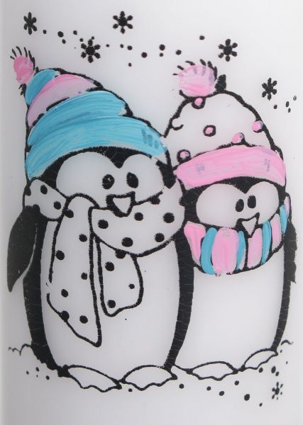 Свеча Цилиндр трафаретная Пингвины 50x110 Pako-If