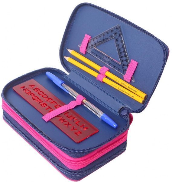 Пенал школьный Triple Tropical Heart 31 предмет 50026210 Herlitz синий