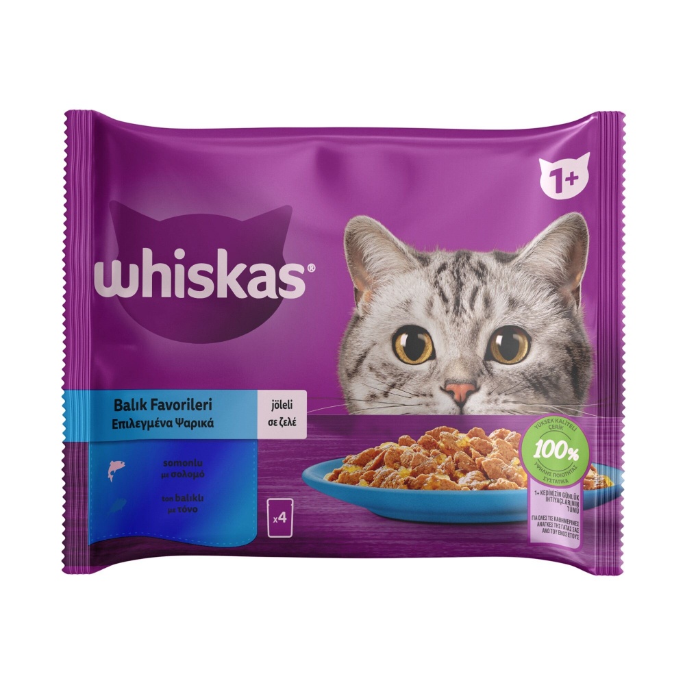 Корм вологий для котів Whiskas тунець, лосось в желе 4х85 г