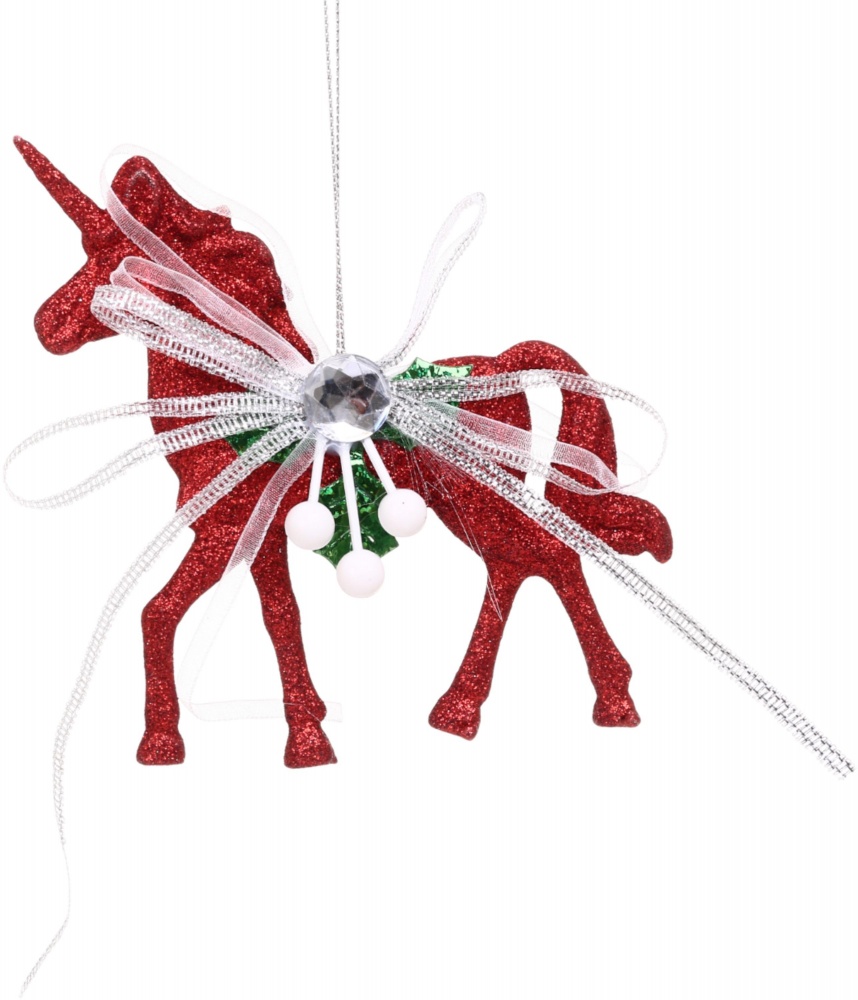Декорация новогодняя Китай Единорог с декором YE523R 11 см красный