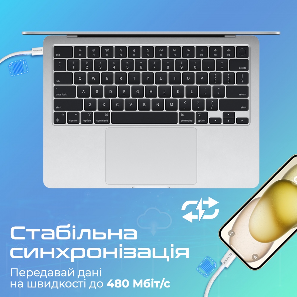 Кабель Promate EcoLine-Ci120 USB-C to Lightning 27W Power Delivery 1,2 м white (ecoline-ci120.white)