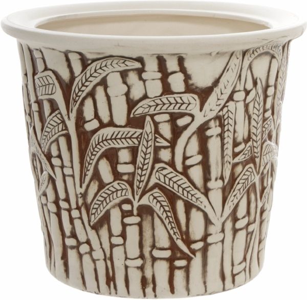 Горщик керамічний Очерет великий круглий 10л бежевий із малюнком 