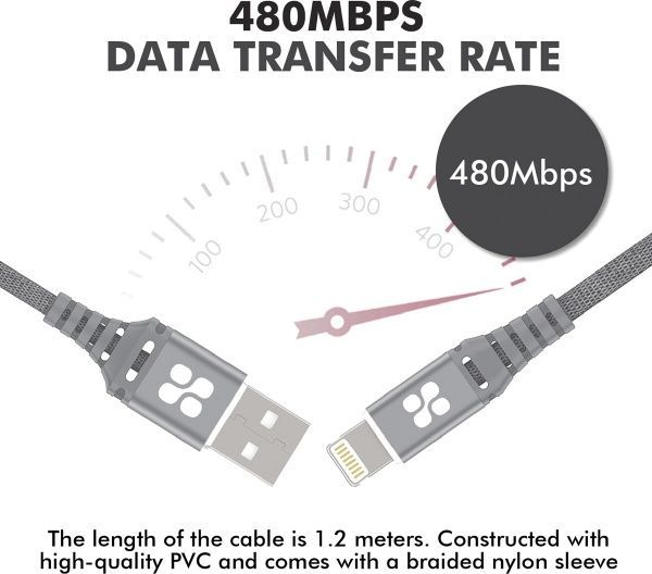 Кабель Promate NerveLink-I USB-Lightning 2.4А 1,2 м серый (nervelink-i.grey) 