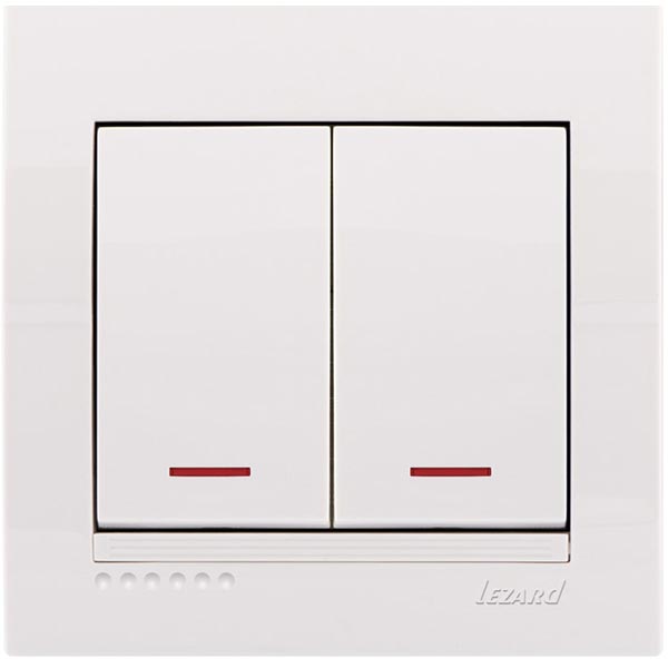 Вимикач двоклавішний Lezard Deriy з підсвіткою 10 А 250В IP20 білий