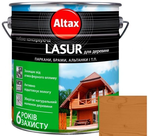 Лазурь глубоко консервирующая Altax Lasur для древесины сосна полумат 9 л