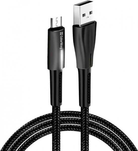 Кабель ColorWay USB - MicroUSB Zinc Alloy + Led 2.4А 1 м black 
