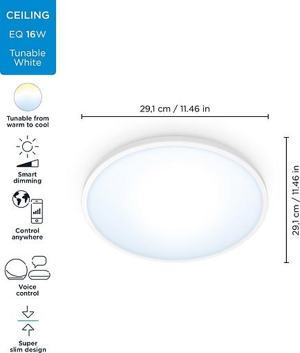 Светильник светодиодный WiZ SuperSlim Ceiling Wi-Fi 16 Вт 2700-6500 К белый 929002685101 