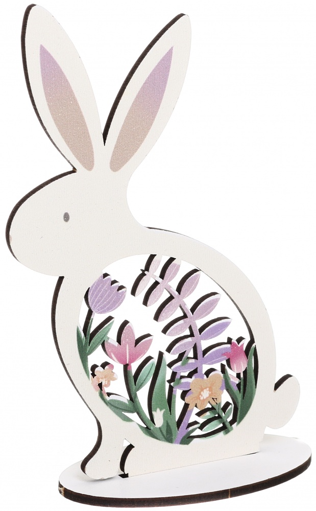 Декорация пасхальная Зайчик украшен цветами 14 см ажурный