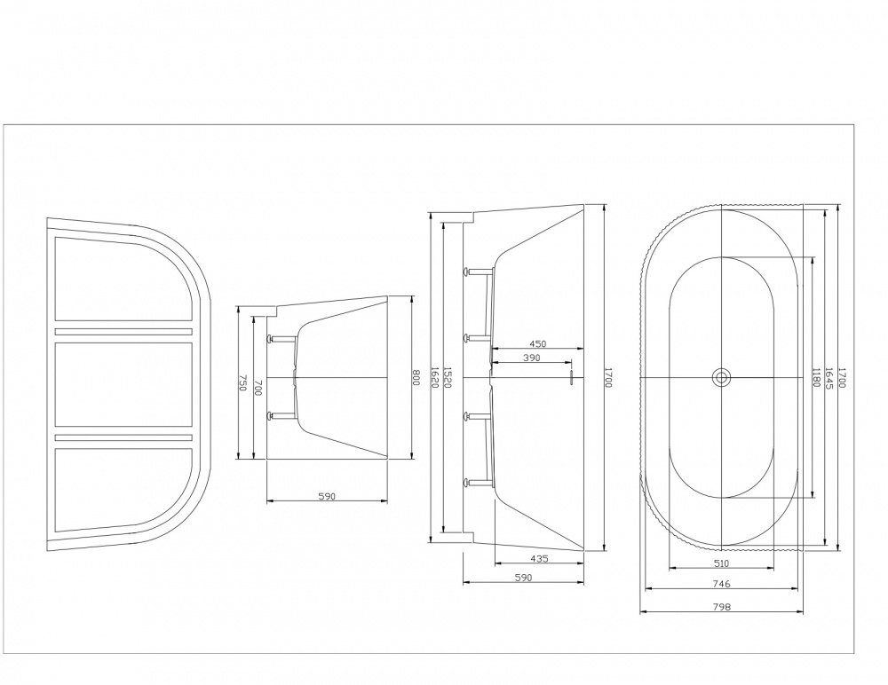 Ванна акриловая Diamond Premium FLATEY 170х80 см