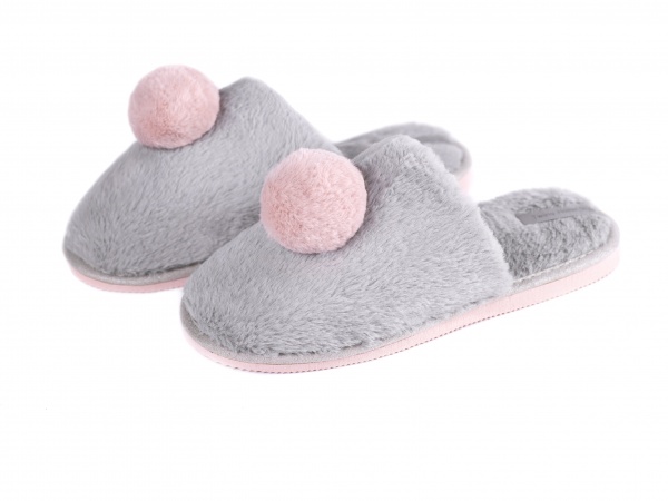 Капці домашні для дівчинки Twins HS-LUX хутряні з декором Помпон р.34/35 сірий 