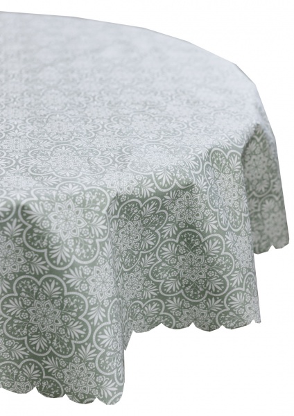 Скатерть водонепроницаемая Кружева на зеленом d136 136x136 см Прованс 