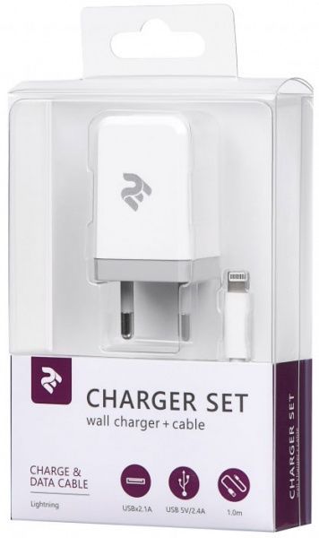 Сетевое зарядное устройство 2E USB:DC5V/2.1A +кабель Lightning 2.4A 