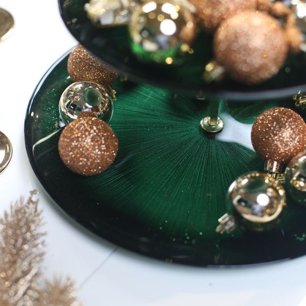 Фруктовниця двохярусна Crystal 21+28 см зелена Dekor Cam 