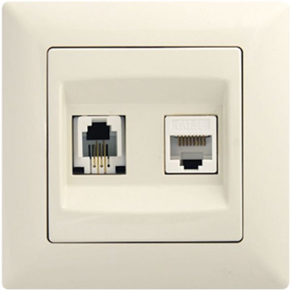 Розетка компьютерная + телефонная двойная Gunsan Visage кремовый