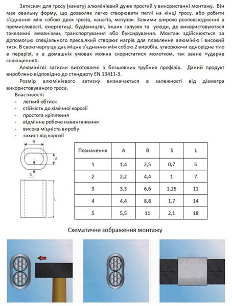 Затискач для троса клепальний 1 мм