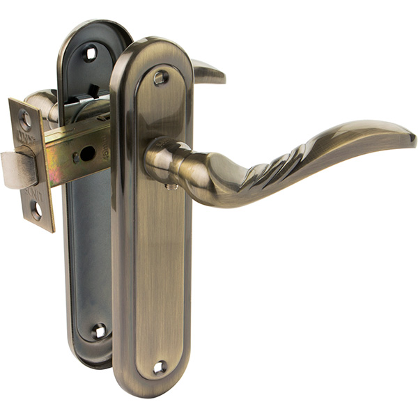 Защелка врезная с ручками  Linde А-2001SP AB старая бронза/