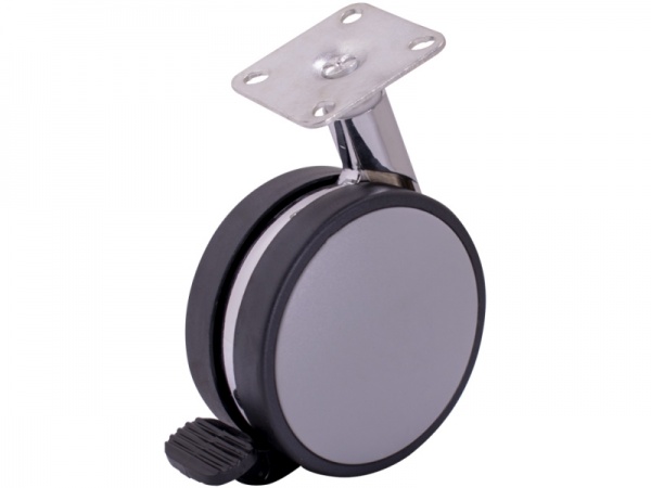 Ролик мебельный D-82 мм с площадкой и тормозом серый DC