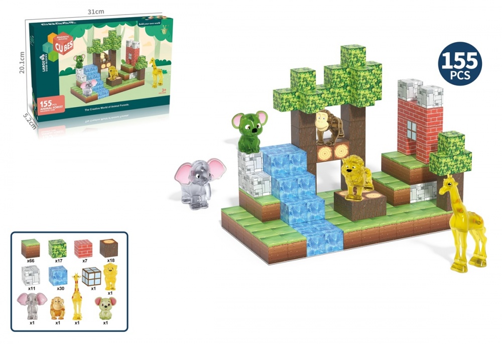 Конструктор магнітний My World Блоки 2.3 см з тваринками 155 елемента CJ-4539683