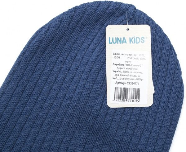 Шапочка детская для мальчика Luna Kids р.52 синий 2225 