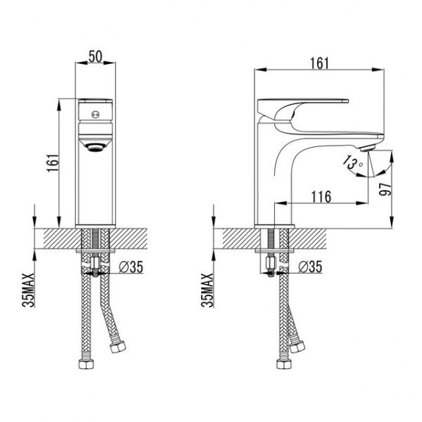 Смеситель для умывальника Imprese BILINA BN никель, 35 мм 05225BN