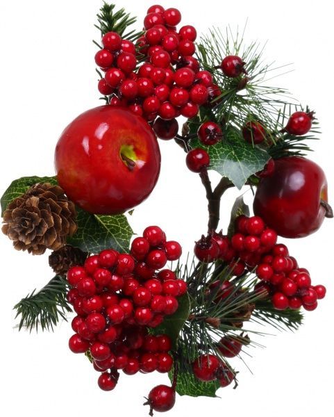 Декорація новорічна Віночок хвойний з яблуками, ягодами та шишками 20 см EPI-HS-32542 