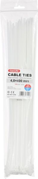 Стяжка кабельна CarLife білий, уп. 100 шт. 4,7х400мм
