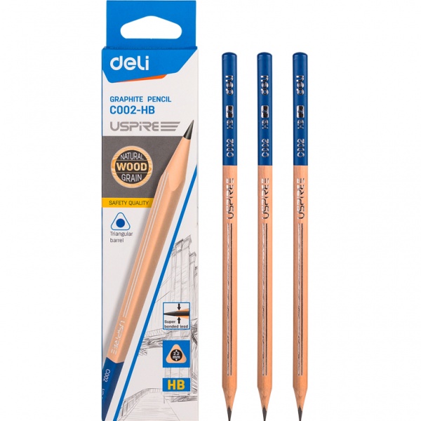 Олівець чорнографітний без гумки HB EC002 Deli