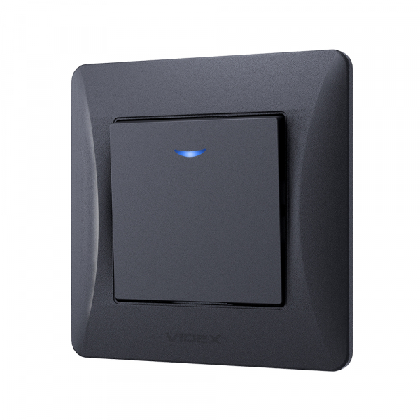 Выключатель одноклавишный Videx Binera с подсветкой черный графит VF-BNSW1L-BG