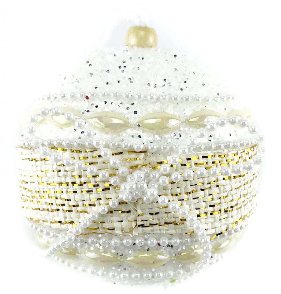 Шар пластик с ожерельем d 100 мм бело-золотой SDA200710W