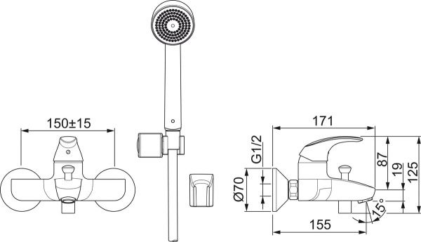 Смеситель для ванны Oras Polara New с душевыи комплектом Apollo 9448Y