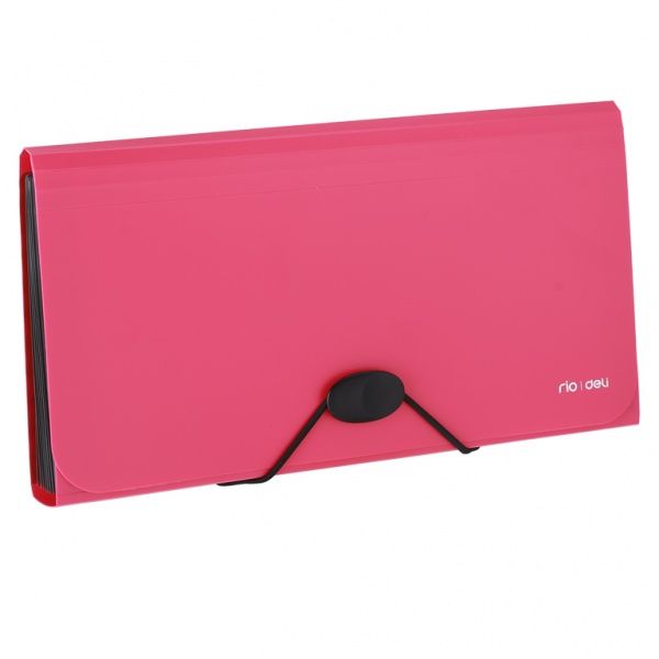 Папка-портфель EB41042 розов А6 13 отд на резинке Rio черн торец Deli