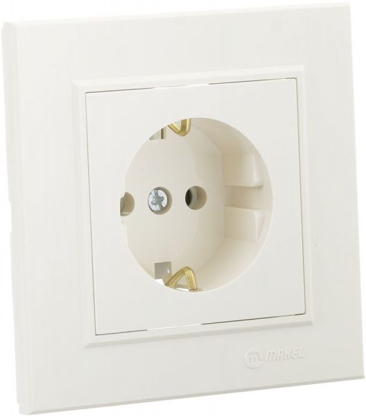 Розетка із заземленням Makel Karea 00 без шторок без кришки слонова кістка