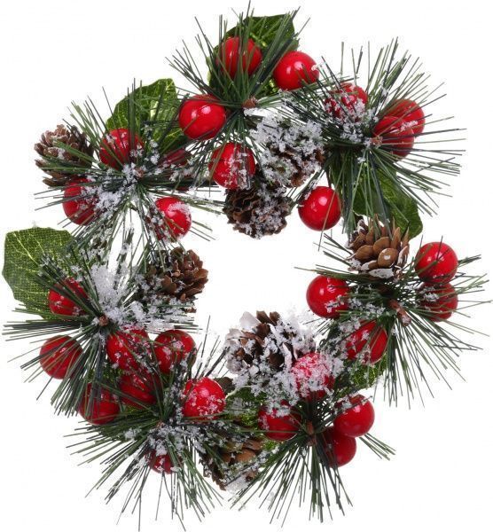 Декорація новорічна Віночок хвойний з ягодами та шишками 14 см EPI-HS-35803 