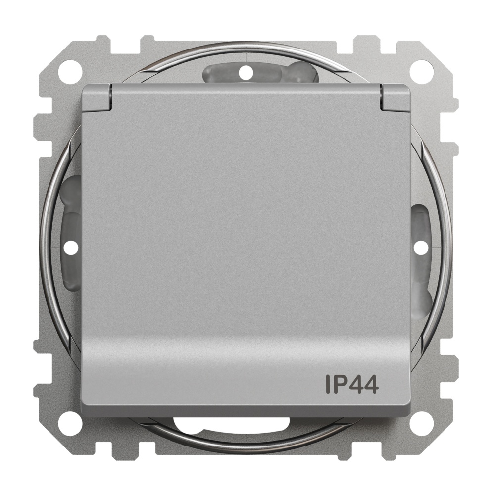 Розетка силовая с заземлением Schneider Electric Sedna Design со шторками с крышкой алюминий SDD213024