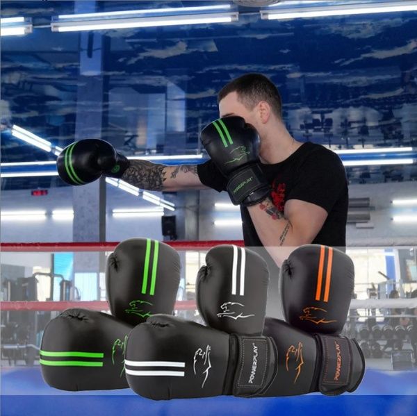 Боксерские перчатки PowerPlay р. 10 10oz 3016_10 черно-салатовый