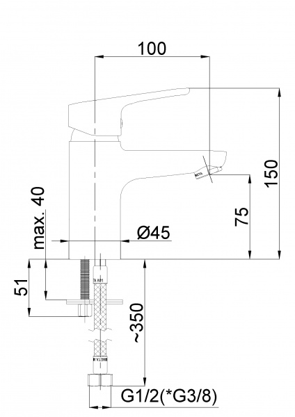 Смеситель для умывальника Rubineta Uno-18 черный