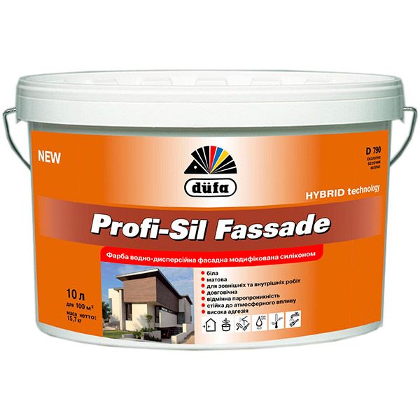 Краска cиликономодифицированная Dufa Profi-Sil Fassade D790 мат белый 7кг