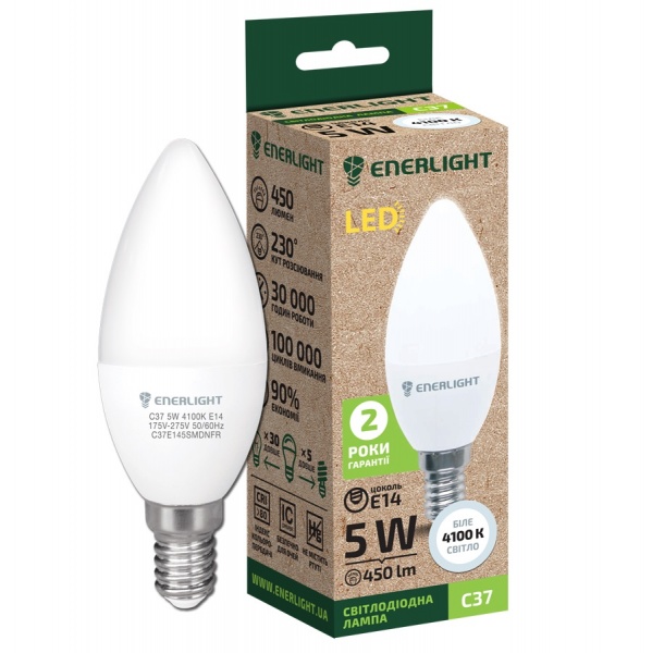 Лампа светодиодная Enerlight 5 Вт C37 матовая E14 220 В 4100 К C37E145SMDNFR 