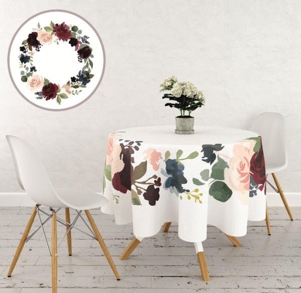 Скатерть Венчик d150 белый с рисунком La Nuit 