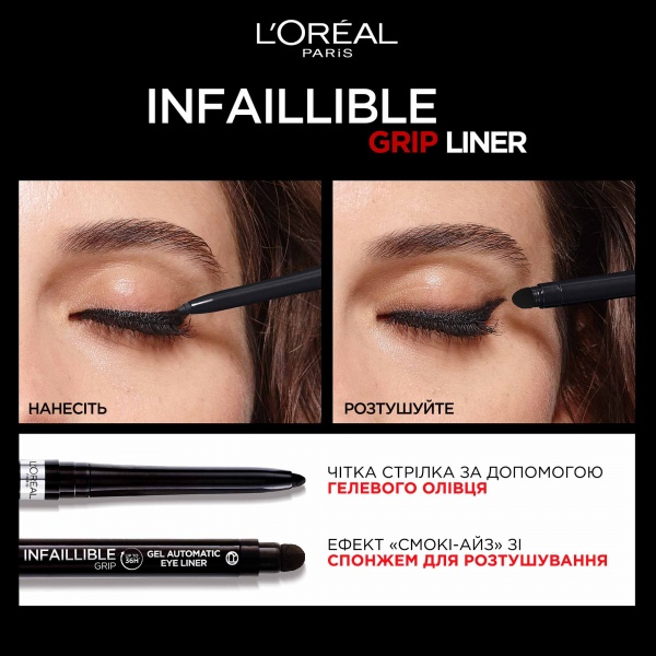 Карандаш для глаз L'Oreal Paris Infaillible Grip Liner Intence black водостойкий черный 1 г