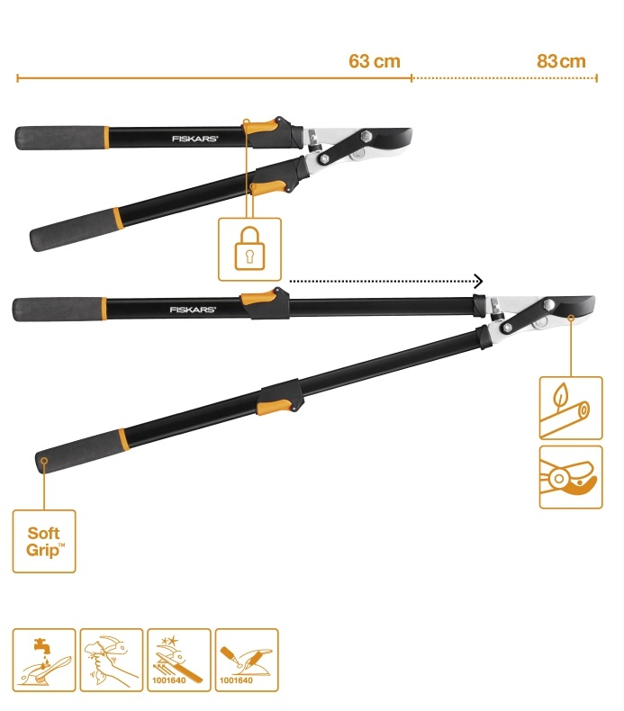 Набор садового инструмента Fiskars Cучкорез плоскостной телескопический Solid L13 и пила садовая Solid SW16